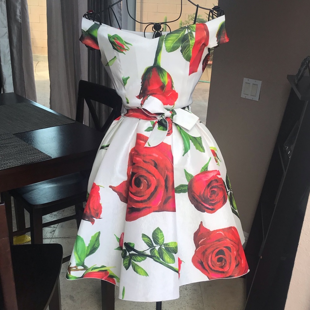 off the shoulder rose formal dress